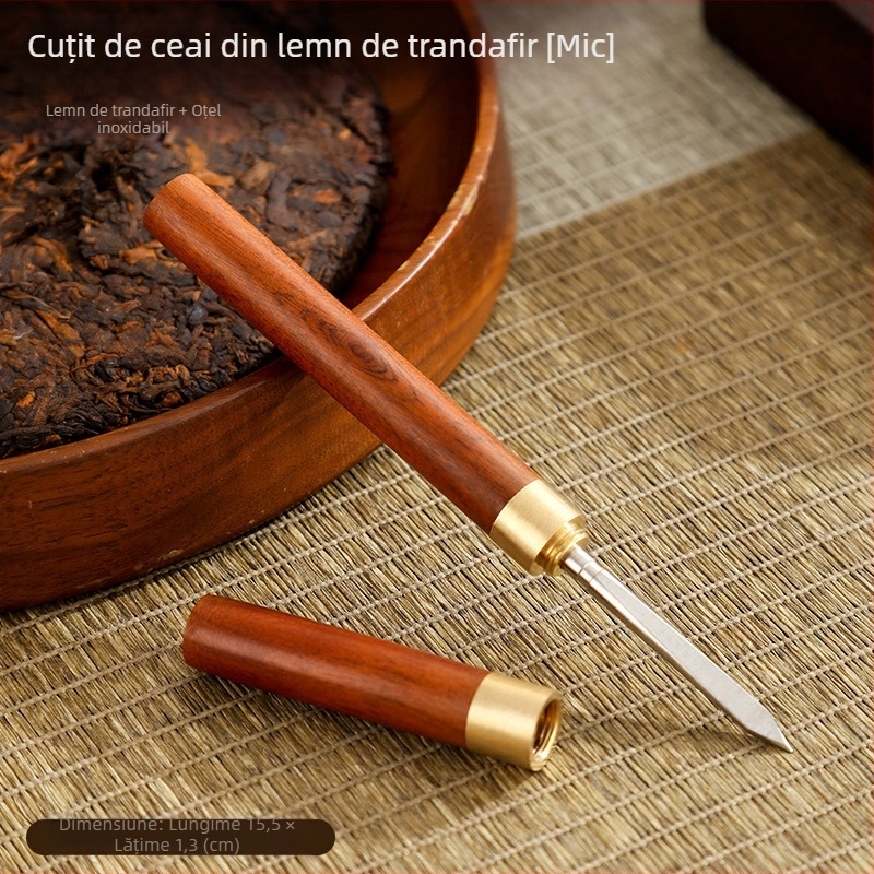 Set de cinci piese pentru ceremonia ceaiului din lemn de abanos, accesorii Kung Fu pentru ceai: lingură de ceai, ac, clips, perie, furculiță pentru ceașcă