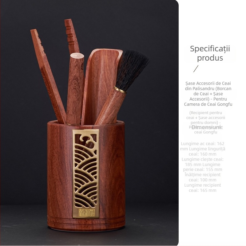 Set ceai din abanos cu suporturi din cupru pentru cești, cuțit Pu'er și clește pentru ceai, accesorii pentru ceremonia Kung Fu