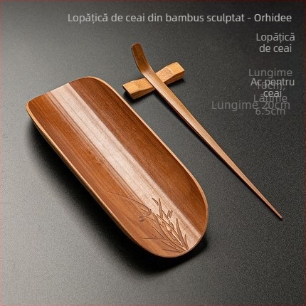 Da An Tang set de ceai din bambus natural, trei piese, cu prune, orhidee, bambus și crizantemă — ceremonie Zen Gongfu de ceai, cu șase clipsuri pentru ceai și linguriță