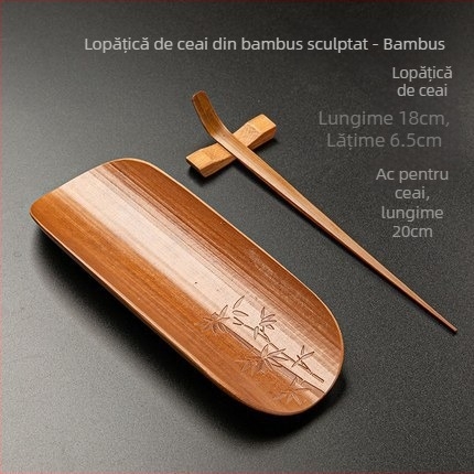 Da An Tang set de ceai din bambus natural, trei piese, cu prune, orhidee, bambus și crizantemă — ceremonie Zen Gongfu de ceai, cu șase clipsuri pentru ceai și linguriță