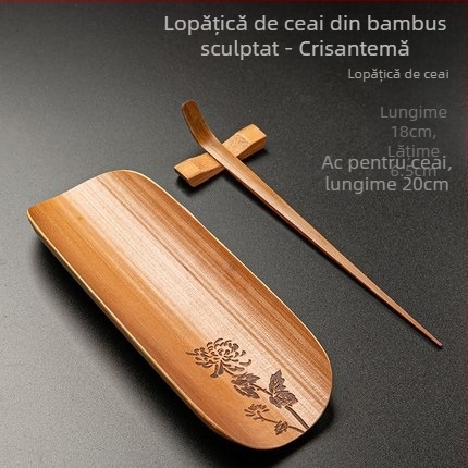 Da An Tang set de ceai din bambus natural, trei piese, cu prune, orhidee, bambus și crizantemă — ceremonie Zen Gongfu de ceai, cu șase clipsuri pentru ceai și linguriță