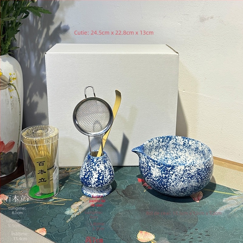 Vas de matcha în stil japonez, glazură cuptor, pictură manuală cu puncte, suport pentru tel de ceai, tel de ceai cu 100 dinți, unelte de ceai Song, linguriță de ceai, set de ustensile pentru matcha