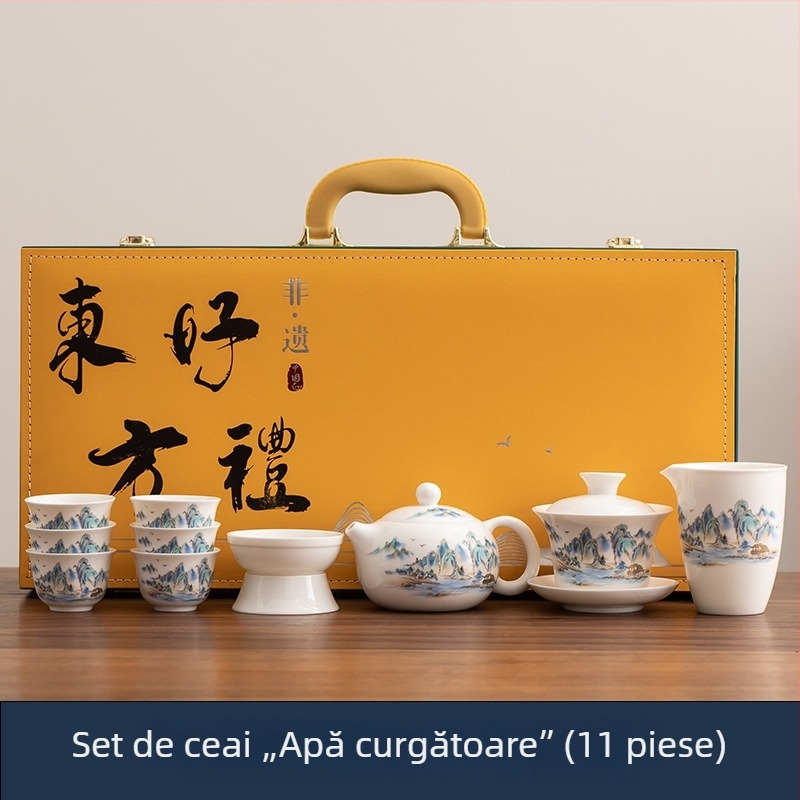 Set ceai din porțelan alb Dehua, ceainic și bol cu capac, pentru 6 persoane, cadou elegant