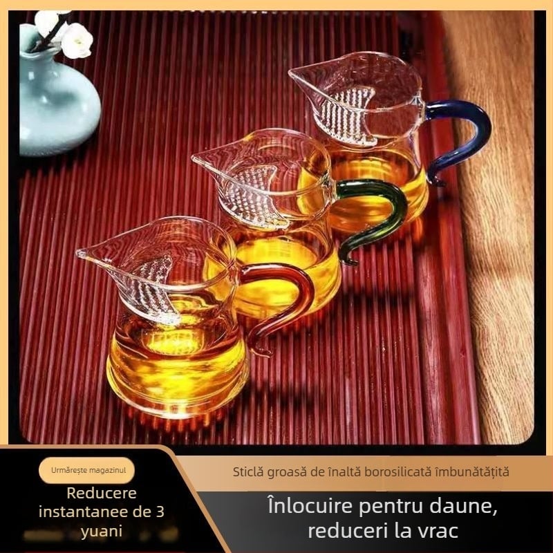 Set Gongfu de ceai din sticlă borosilicat de înaltă rezistență, în formă semilună, cu mâner colorat, distribuitor de ceai transparent cu filtru - set Gongfu