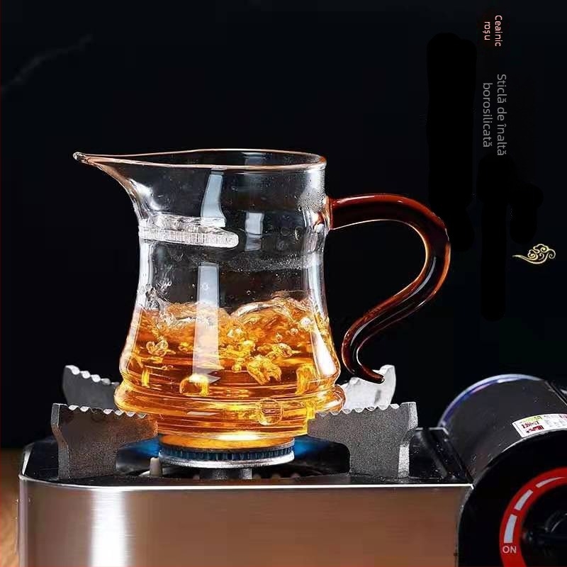 Set Gongfu de ceai din sticlă borosilicat de înaltă rezistență, în formă semilună, cu mâner colorat, distribuitor de ceai transparent cu filtru - set Gongfu