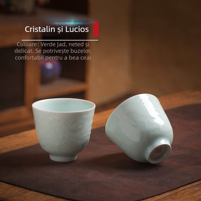 Ceșcuță de ceai din porțelan, glazură verde-umbră, stil retro — ceașcă mare pentru uz casnic
