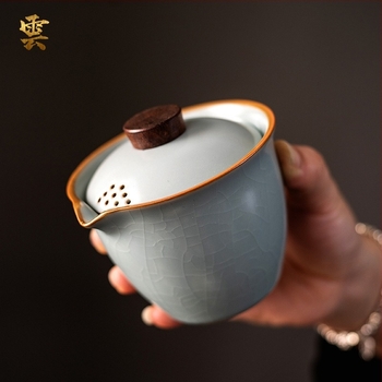 Set ceramic Kung Fu de ceai: ceainic cu mâner, bol cu capac anti-arzire și ceașcă de ceai pentru uz casnic