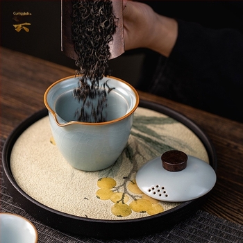 Set ceramic Kung Fu de ceai: ceainic cu mâner, bol cu capac anti-arzire și ceașcă de ceai pentru uz casnic
