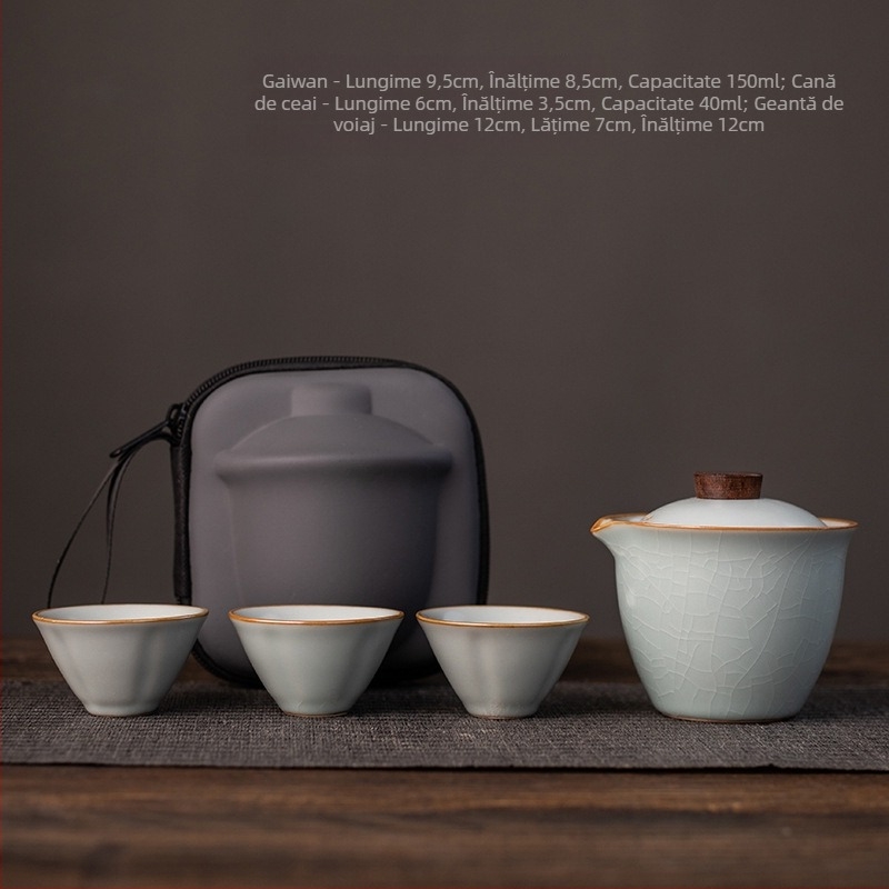 Set ceramic Kung Fu de ceai: ceainic cu mâner, bol cu capac anti-arzire și ceașcă de ceai pentru uz casnic