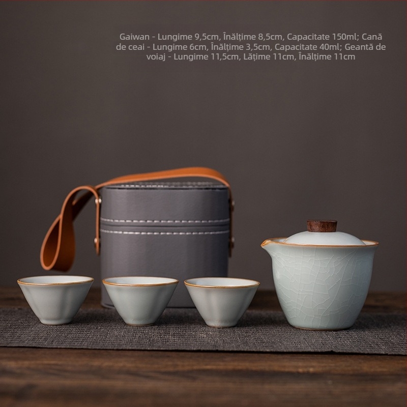 Set ceramic Kung Fu de ceai: ceainic cu mâner, bol cu capac anti-arzire și ceașcă de ceai pentru uz casnic