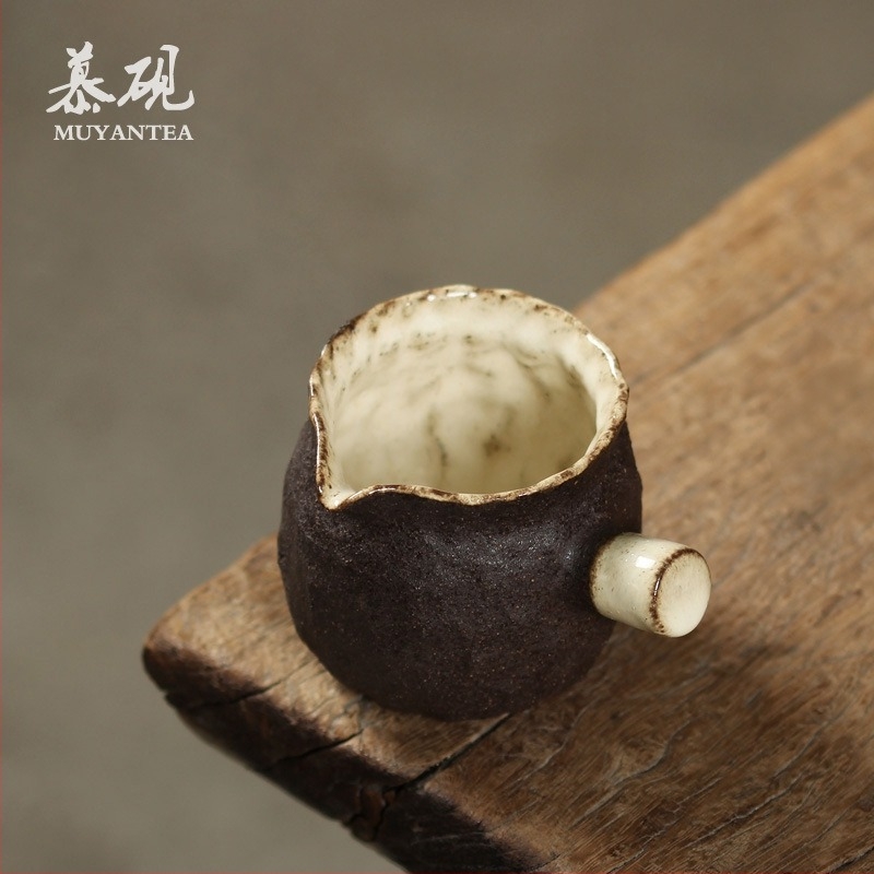 Set de ceai Gongfu din ceramică brută, ceașcă cu mâner lateral în stil japonez, set ceai vintage – cadou