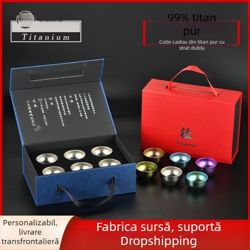 Set de ceai din titan pur, dublu strat, în cutie cadou, accesorii Gongfu ceai, potrivit pentru casă sau birou