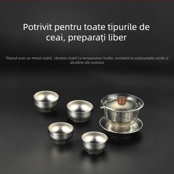 Set de ceai din titan pur, dublu strat, în cutie cadou, accesorii Gongfu ceai, potrivit pentru casă sau birou