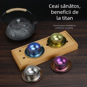 Set de ceai din titan pur, dublu strat, în cutie cadou, accesorii Gongfu ceai, potrivit pentru casă sau birou
