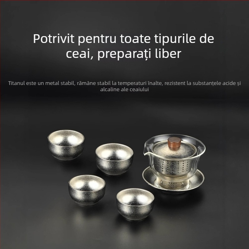 Set de ceai din titan pur, dublu strat, în cutie cadou, accesorii Gongfu ceai, potrivit pentru casă sau birou