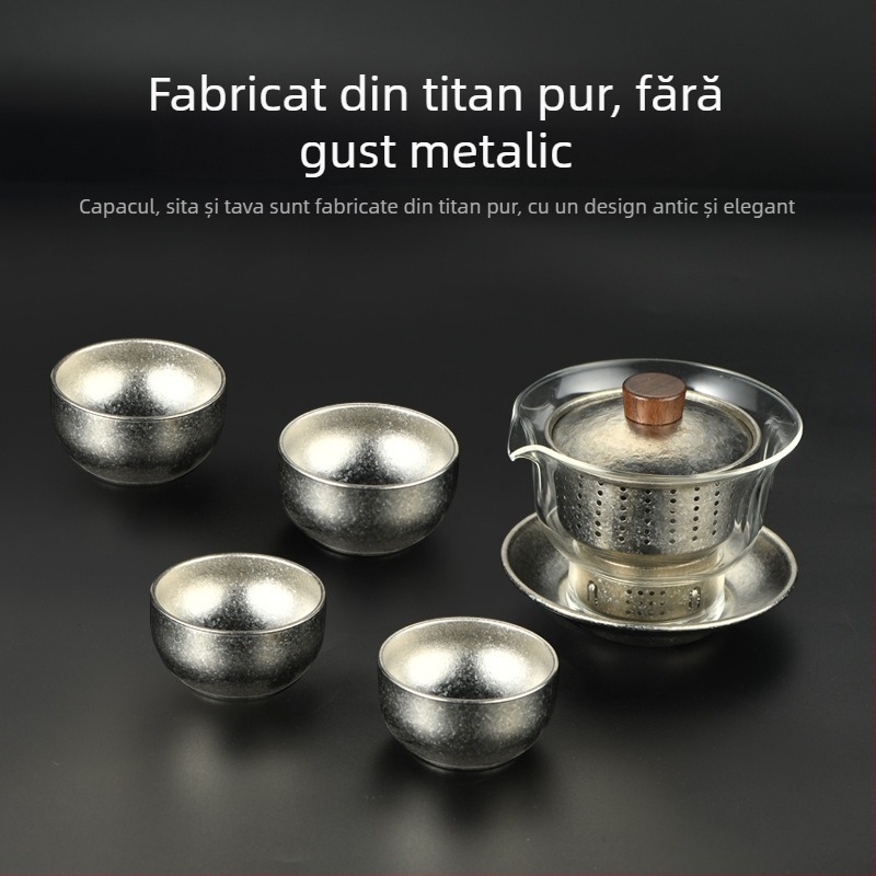 Set de ceai din titan pur, dublu strat, în cutie cadou, accesorii Gongfu ceai, potrivit pentru casă sau birou