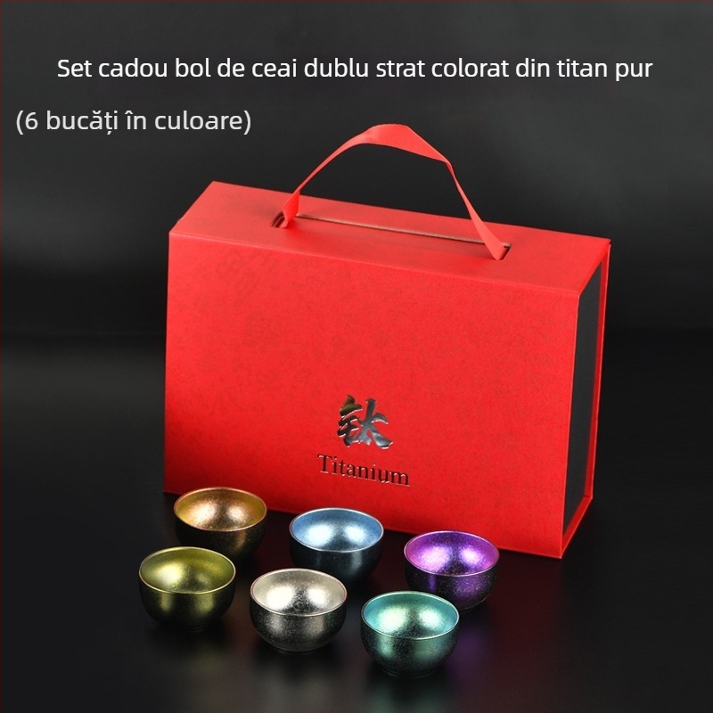 Set de ceai din titan pur, dublu strat, în cutie cadou, accesorii Gongfu ceai, potrivit pentru casă sau birou