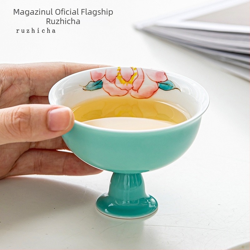 Ceașcă de ceai Gong Fu din porțelan, pictură manuală cu motiv fluture și floare, stil chinezesc retro, set de ceai pentru femei