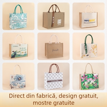 Geantă tote personalizată din canvas lucios, cu mâner și panglică