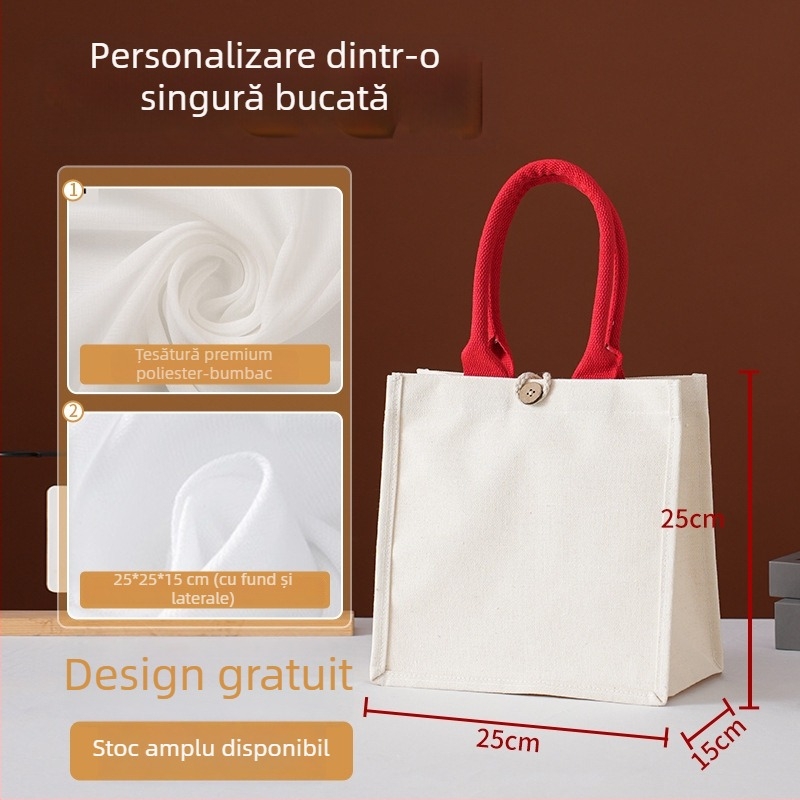 Geantă tote personalizată din canvas lucios, cu mâner și panglică