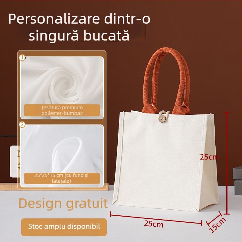 Geantă tote personalizată din canvas lucios, cu mâner și panglică