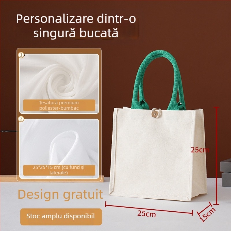 Geantă tote personalizată din canvas lucios, cu mâner și panglică