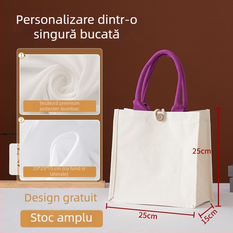 Geantă tote personalizată din canvas lucios, cu mâner și panglică