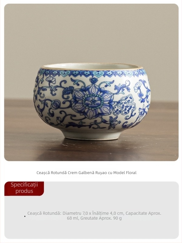 Ceașcă de ceai Ru Kiln albastru cu lotus, ceramică premium pentru uz personal