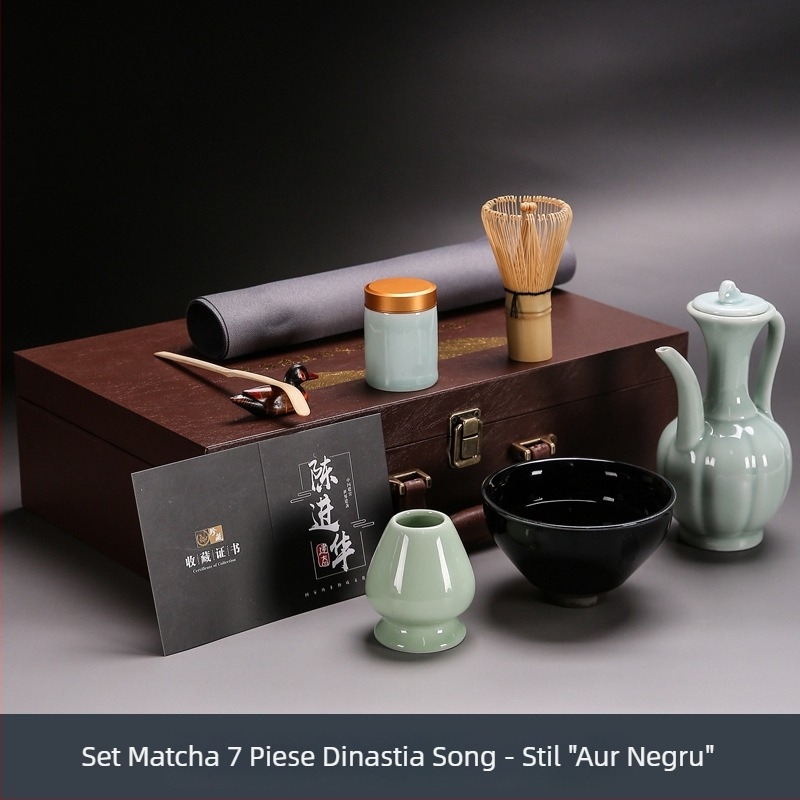 Set complet de instrumente pentru ceai din Dinastia Song – set Gongfu pentru ceai cu cutie cadou de depozitare și tel de ceai