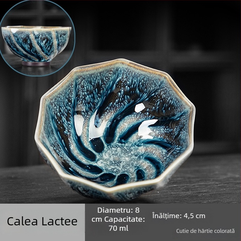 Căniță de ceai Jianzhan cu glazură Starry Sky, set ceramic Kung Fu pentru casă sau birou – cadou