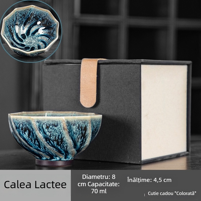 Căniță de ceai Jianzhan cu glazură Starry Sky, set ceramic Kung Fu pentru casă sau birou – cadou