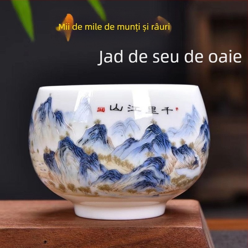 Porțelan Dehua Gongfu ceainic, ceașcă mare Qianli Jiangshan, bol de ceai pentru degustare și meditație