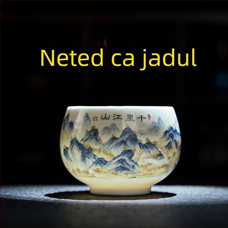 Porțelan Dehua Gongfu ceainic, ceașcă mare Qianli Jiangshan, bol de ceai pentru degustare și meditație