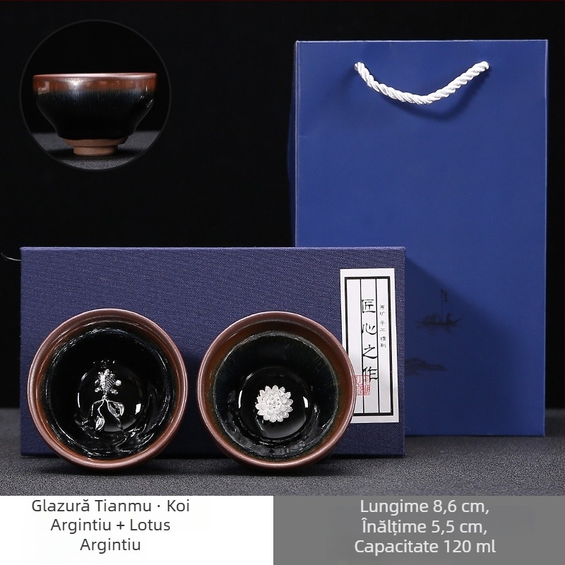 Ceașcă mare de ceai din porțelan, Gongfu-stil, cu motiv floral gravat, lucrată manual