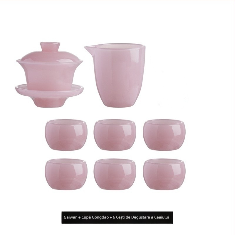 Ceainic de ceai din porțelan Jad Liuli, glazură chineză Liuli, hibiscus roz, ceașcă de degustare personală