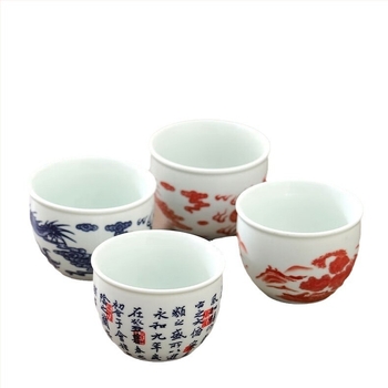Ceașcă de ceai din porțelan albastru-alb, pictură manuală, stil chinezesc Gongfu, inspirație Lantingji Xu
