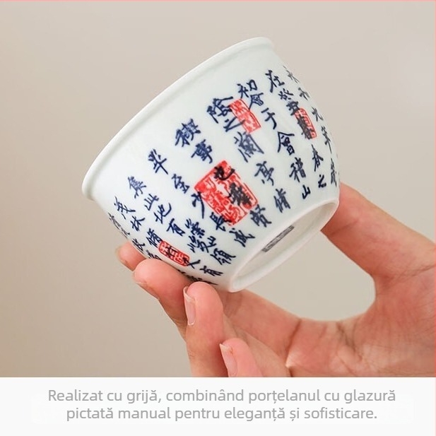 Ceașcă de ceai din porțelan albastru-alb, pictură manuală, stil chinezesc Gongfu, inspirație Lantingji Xu