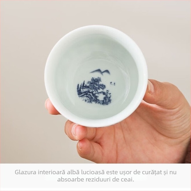 Ceașcă de ceai din porțelan albastru-alb, pictură manuală, stil chinezesc Gongfu, inspirație Lantingji Xu