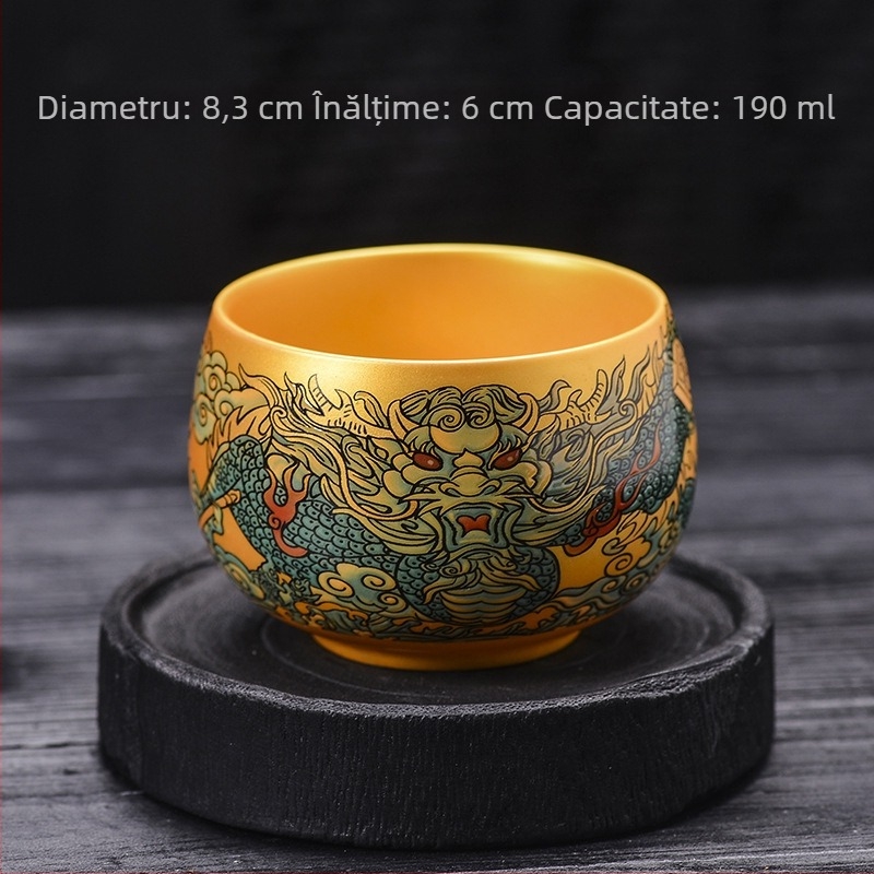 Ceșă de ceai din porțelan cu accente aurii: motiv Opt Cai, Ceșu Zen, Ceșu Dragon King, Ceșă cu Nouă Piersici, Ceșă Maestru, Ceșă Personală
