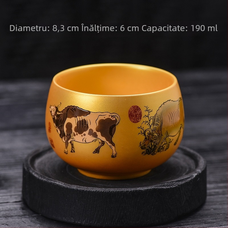 Ceșă de ceai din porțelan cu accente aurii: motiv Opt Cai, Ceșu Zen, Ceșu Dragon King, Ceșă cu Nouă Piersici, Ceșă Maestru, Ceșă Personală