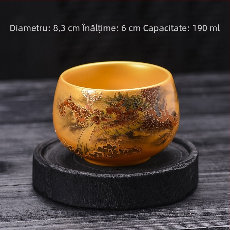 Ceșă de ceai din porțelan cu accente aurii: motiv Opt Cai, Ceșu Zen, Ceșu Dragon King, Ceșă cu Nouă Piersici, Ceșă Maestru, Ceșă Personală