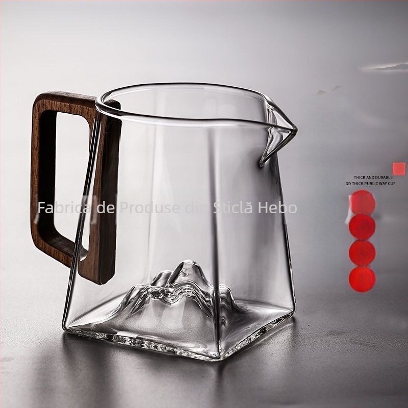 Recipient transparent din sticlă borosilicat de înaltă rezistență, cu mâner lateral din lemn, separator pentru ceai, capacitate mare, set Kung Fu de ceai