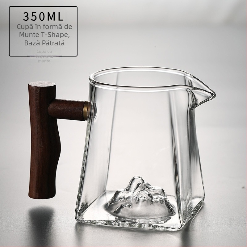 Recipient transparent din sticlă borosilicat de înaltă rezistență, cu mâner lateral din lemn, separator pentru ceai, capacitate mare, set Kung Fu de ceai