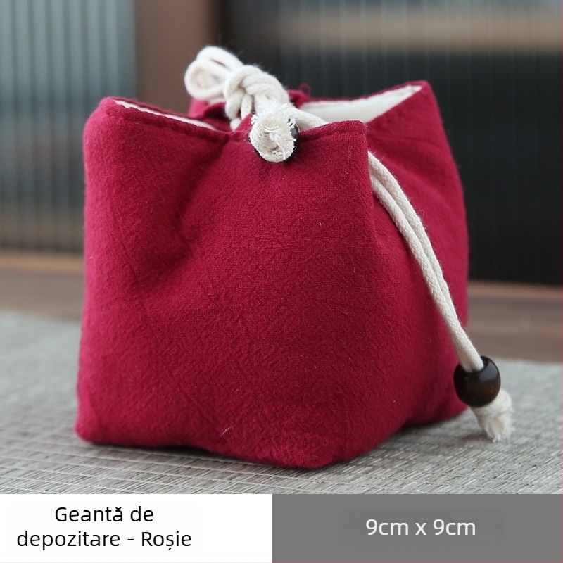 Geantă din bumbac-lin pentru ceai, cu șnur, pentru o ceașcă și un ceainic din porțelan, personalizare siglă