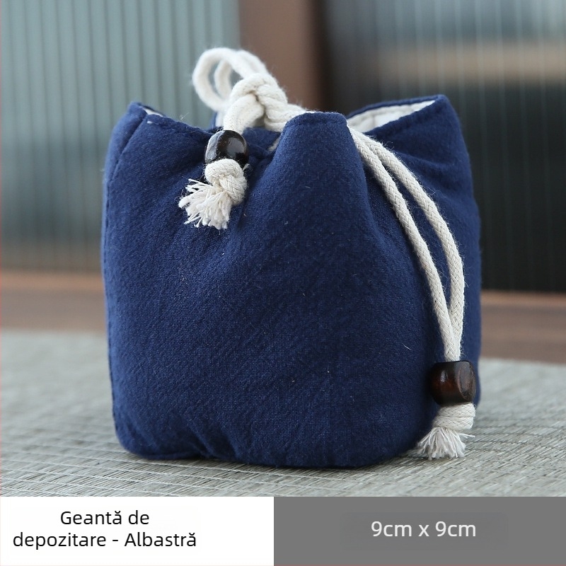 Geantă din bumbac-lin pentru ceai, cu șnur, pentru o ceașcă și un ceainic din porțelan, personalizare siglă