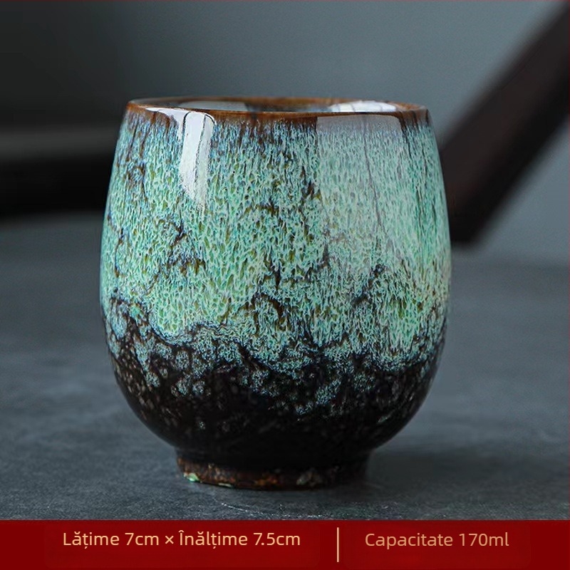 Ceșcuță ceramică Jian ware, variantă cu glazură de cuptor, în formă de pălărie, pentru ceremonia Gongfu a ceaiului