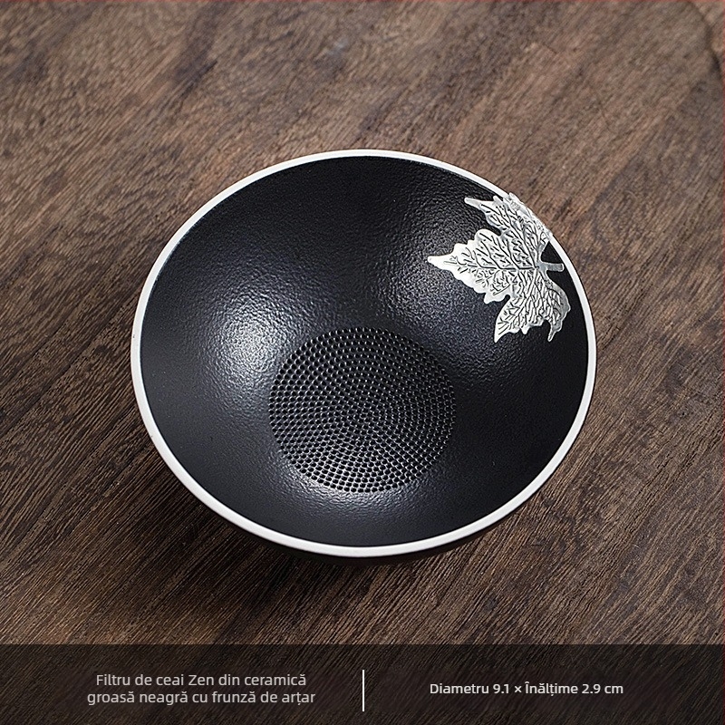 Filtru de ceai din ceramică neagră, set Kung Fu cu suport-filtru ceramic