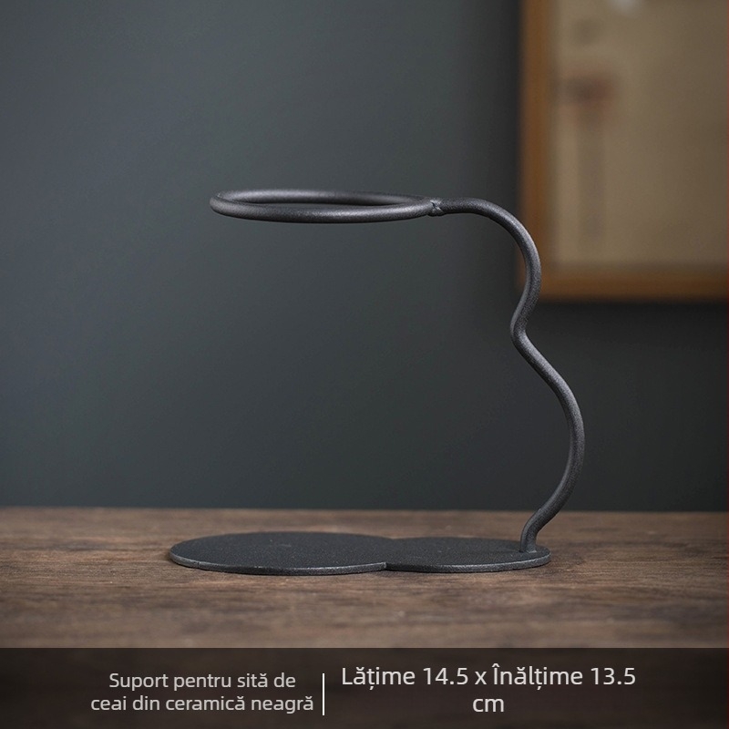 Filtru de ceai din ceramică neagră, set Kung Fu cu suport-filtru ceramic