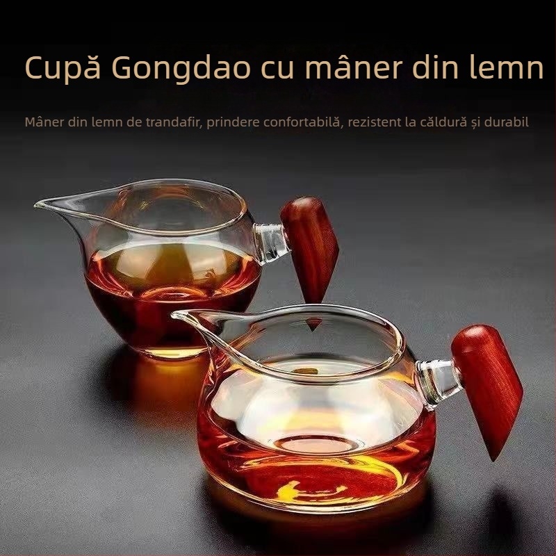Ceașcă de ceai din sticlă borosilikată rezistentă la temperatură, cu mâner lateral gros, filtru din oțel inoxidabil și sistem de separare ceai-apă
