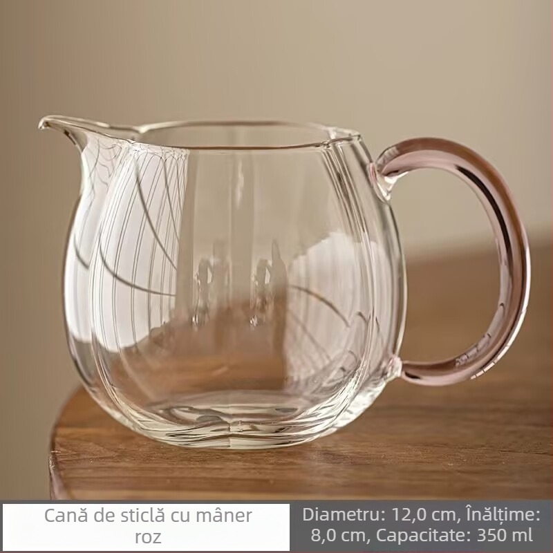 Cană de ceai din sticlă borosilicat de înaltă rezistență la căldură, cu mâner colorat, realizare manuală, transparență ridicată, rezistentă până la 270 °C
